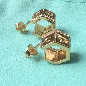 COACH Crystal Huggie Tricolor Earrings Gold Plated Brass $88 ❤️